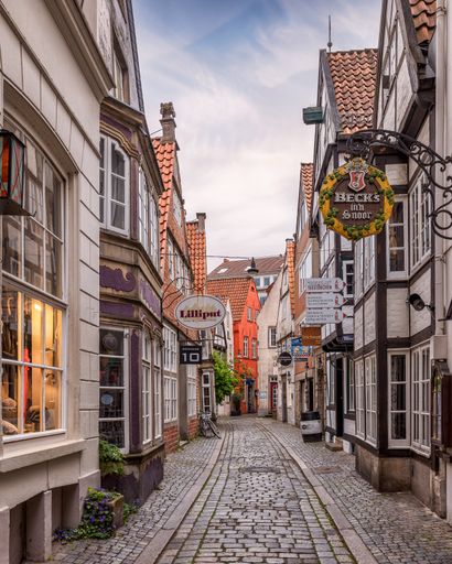 Beautiful medieval street view in Schnoor, Bremen, Germany