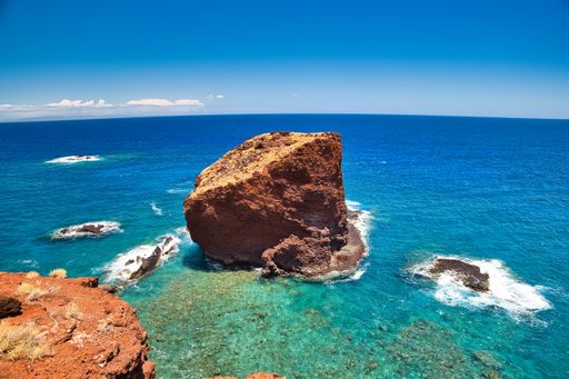 A beautiful seascape with big stones on the water in Lanai, USA