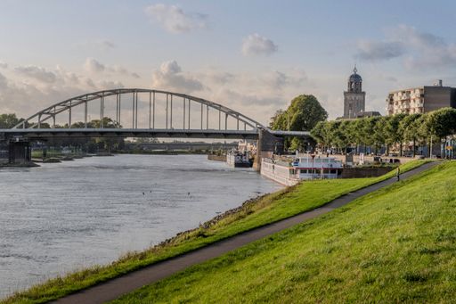 A scenic view of the town of Deventer at sunset in the Netherlands
