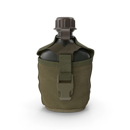 A vertical shot of an outdoor water canteen for the military on a white background