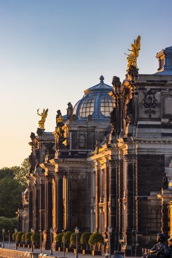 A vertical shot of Bruhl's Terrace in Dresden, Germany during a gorgeous sunset in the morning