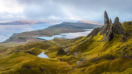 The Storr rocky hill on the Trotternish peninsula of the Isle of Skye in Scotland, UK
