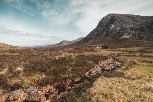 A breathtaking view of Buachaille Etive Mor mountain in Glencoe, Scottish Highlands, UK