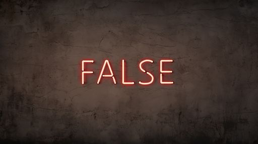 A neon sign with the word "false" on a grunge background.