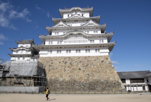 Himeji, Japan- 30 Nov, 2019: Tenshukaku of Himeji castle after repairing works ended 2015. National Treasure of Japan and UNESCO World Heritage Site