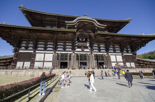 Nara, Japan- 27 Nov, 2019: People visit the Todaiji Temple in Nara, Japan.