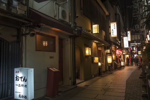 Osaka, Japan- 28 Nov, 2019: Unidentified people visit traditional restaurants in back street in Osaka downtown.