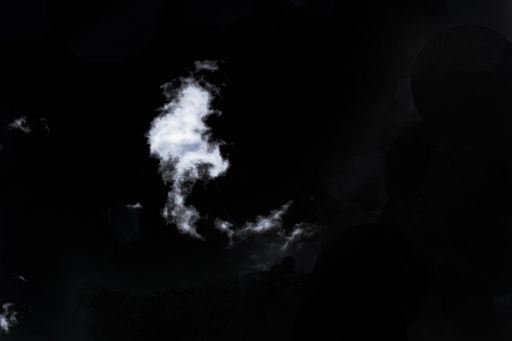 White cloud isolated on black background, fluffy texture, abstract white sky texture - perfect for creative designs. Heaven and sky fog.