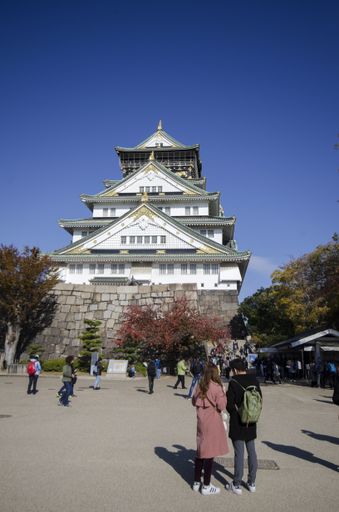 Osaka, Japan- 01 Dec, 2019: Tourist and people visit the Osaka castle in Osaka, Japan.