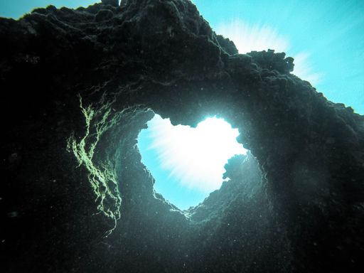 An underwater beautiful shot of coral reefs and rocks forming a little heart - beautiful wallpaper