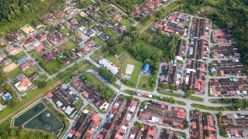 An aerial view of Kuala Kubu Baharu old town neighborhood in Hulu Selangor