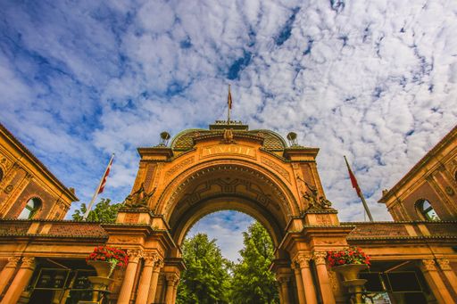 The entrance to Tivoli Gardens in Copenhagen, Denmark