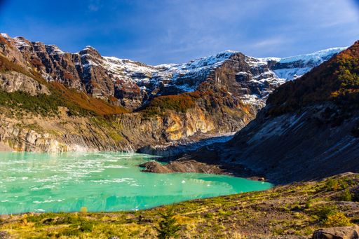 The beautiful Ventisquero Negro glacial lake in Nahuel Huapi National Park in Argentina