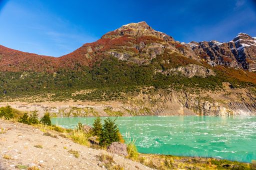 The beautiful Ventisquero Negro glacial lake in Nahuel Huapi National Park in Argentina