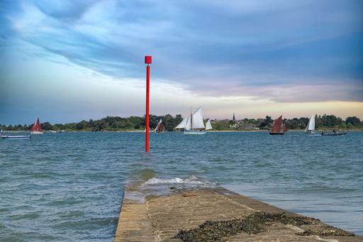 An old sailing ship at the Ile-aux-Moines island,  beautiful seascape in the Morbihan gulf, Brittany