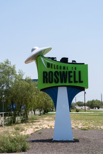 A Welcome to Roswell sign in New Mexico, USA