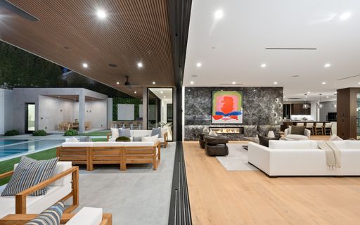 A modern house with a living room and patio. Tarzana, Los Angeles, California