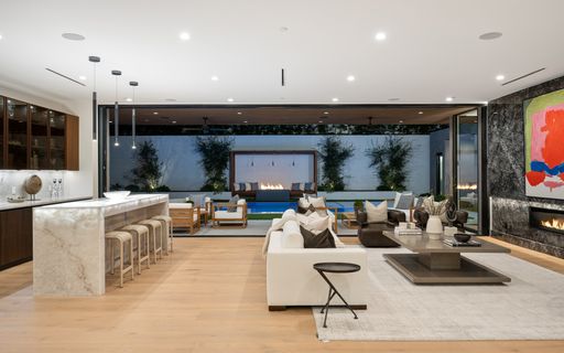A modern house with a living room and patio. Tarzana, Los Angeles, California