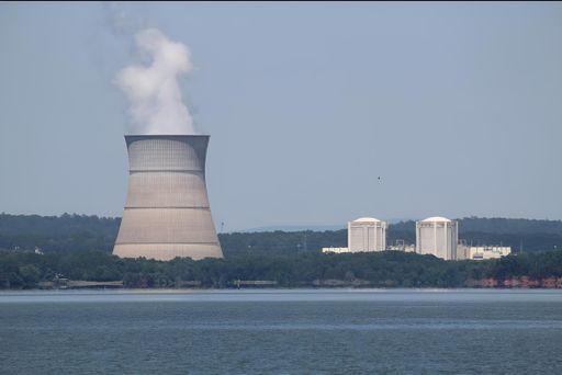 A Nuclear One Power Plant in Russellville, Arkansas with Lake Dardanelle in the Foreground