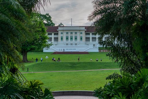 People at the lawn Fort Canning Centre. Horizontal sho
