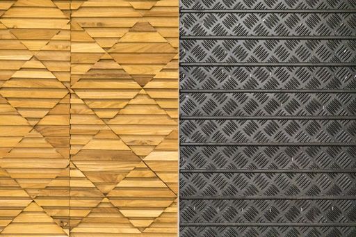 A background of a brown and black wall with wooden and metal patterns