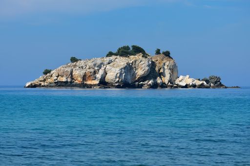 A scenic view of Mount Athos shoreline in Greece