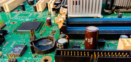A high angle shot of the inner parts of an electronic