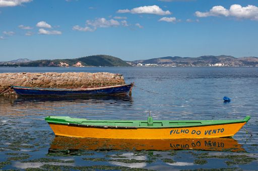 Fisherman little yellow boat in Brazil, Paqueta Island in Rio de Janeiro