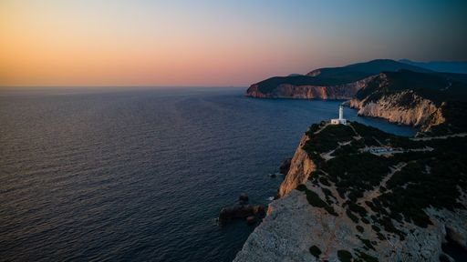 The Lighthouse on Cape Ducato, Lefkada (Lefkas) taken at sunset. Also known as Sapphos point, where she jumped to her death in antiquity
