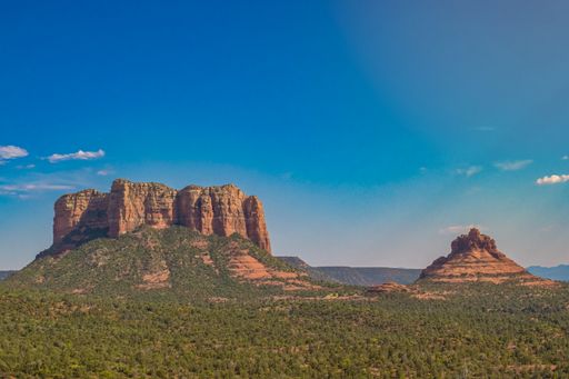 A beautiful shot of the Bell Rock and nearby mountains in Sedona, Arizona
