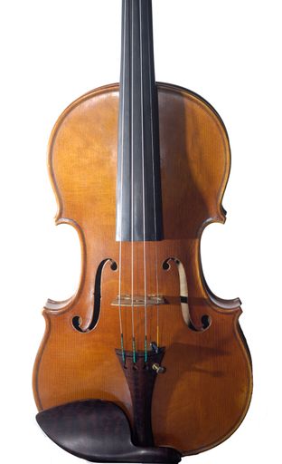 A closeup shot of a wooden violin body isolated on white background