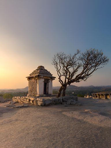 A scenic view of the ancient ruins of Hampi's temple