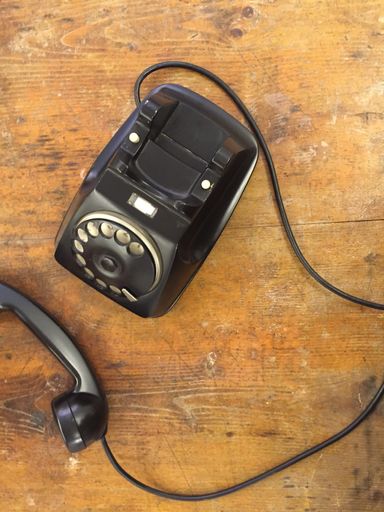 A top view of a vintage rotary telephone