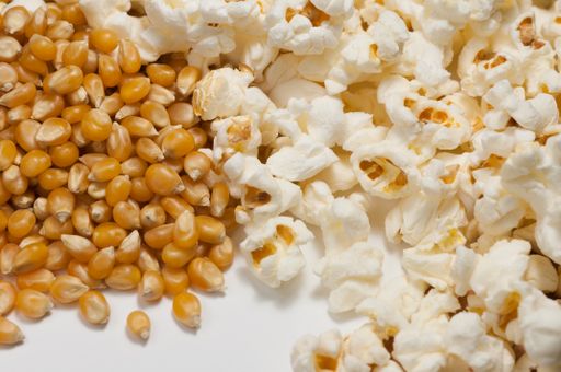 A closeup of popcorn on a stack