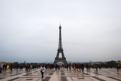 A shot of the Trocadero Gardens with a view of Eifel Tower in Paris, France.