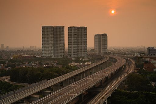 An aerial view of the entrance to Jakarta from the Bekasi Highway Railway