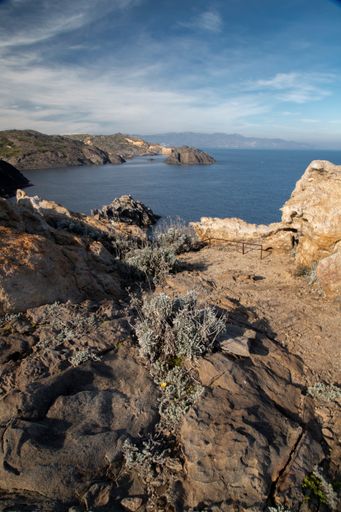 The beautiful view of the rocky shoreline and blue waters. Cap de Creus, Catalonia