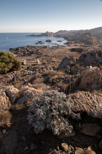 The beautiful view of the rocky shoreline and blue waters. Cap de Creus, Catalonia
