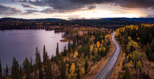 Road in Valley during sunrise. Kamloops, BC, Canada. Scenic Road
