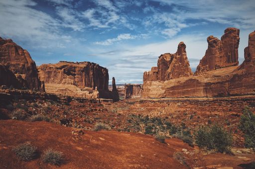 A beautiful shot of desert mountain in arches national park on a sunny day