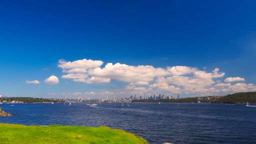A high angle shot of Sydney City skyline near Watsons Bay from Hornby Keeper's Cottage in Australia