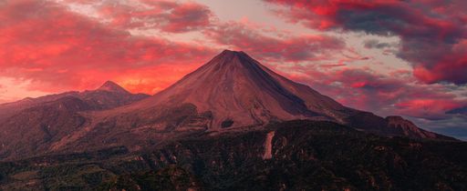 A scenic view of Volcan de Colima at sunset, Mexico.