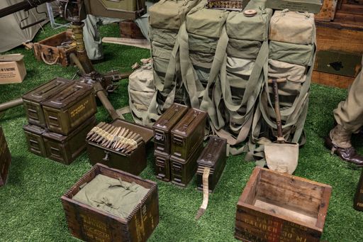 The supplies of ammunition and weapons dropped by parachute on the ground during the Second World War by the Americans