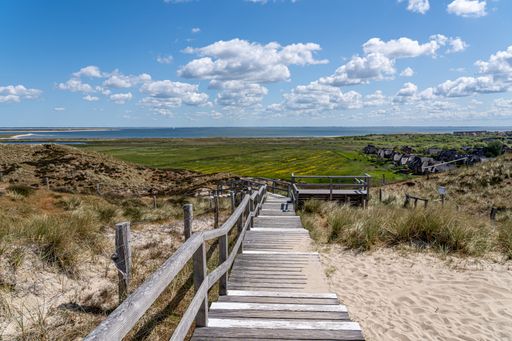The stairway amidst sand dunes on Sylt Island, Germany, near the Baltic Sea