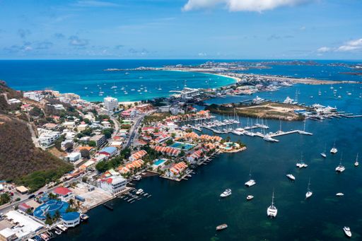 An aerial view of Simpson Bay in St Maarten