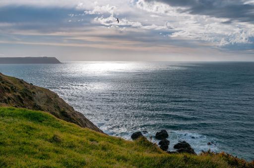 Moody seascape from Whitireira Park in Porirua, Wellington, New Zealand looking eas to Mana Island