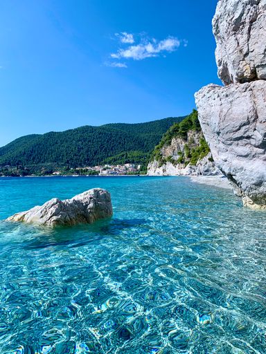 Hovolo Beach in Skopelos in the summer