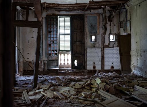 An old abandoned building ruins from inside