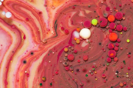 Bright and colourful abstract background from acrylic paints and oil mix, Macro bubble photography for wall art. Acrylic Bubble colourful
