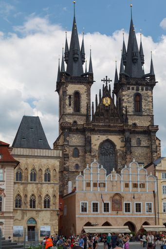 The historical buildings of Starometske Namesti square and the church of Our Lady Before Tyn in Prague, Czech Republic